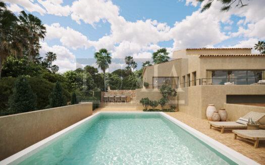 Villa en venta en Jávea El Montgó con vistas panorámicas y estilo ibicenco mediterráneo.