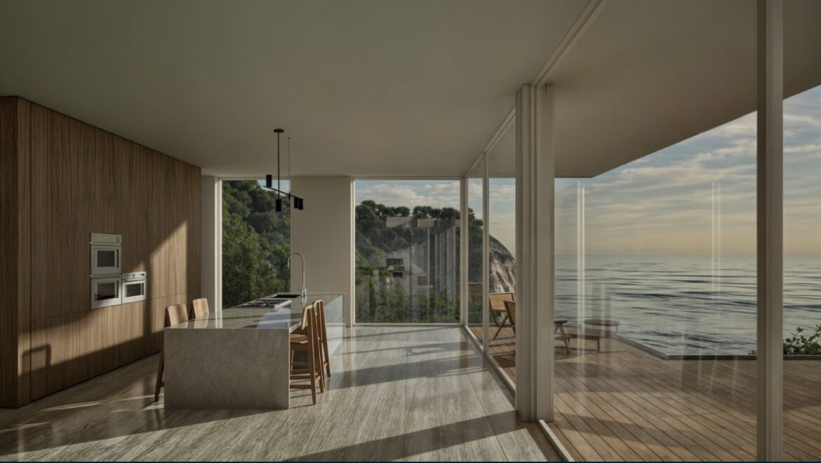 Moderno interior con vista al mar