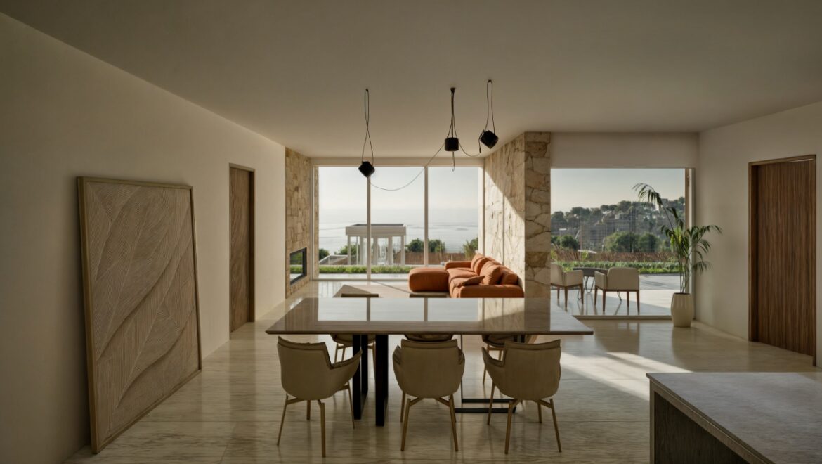 Moderno interior con vista al mar