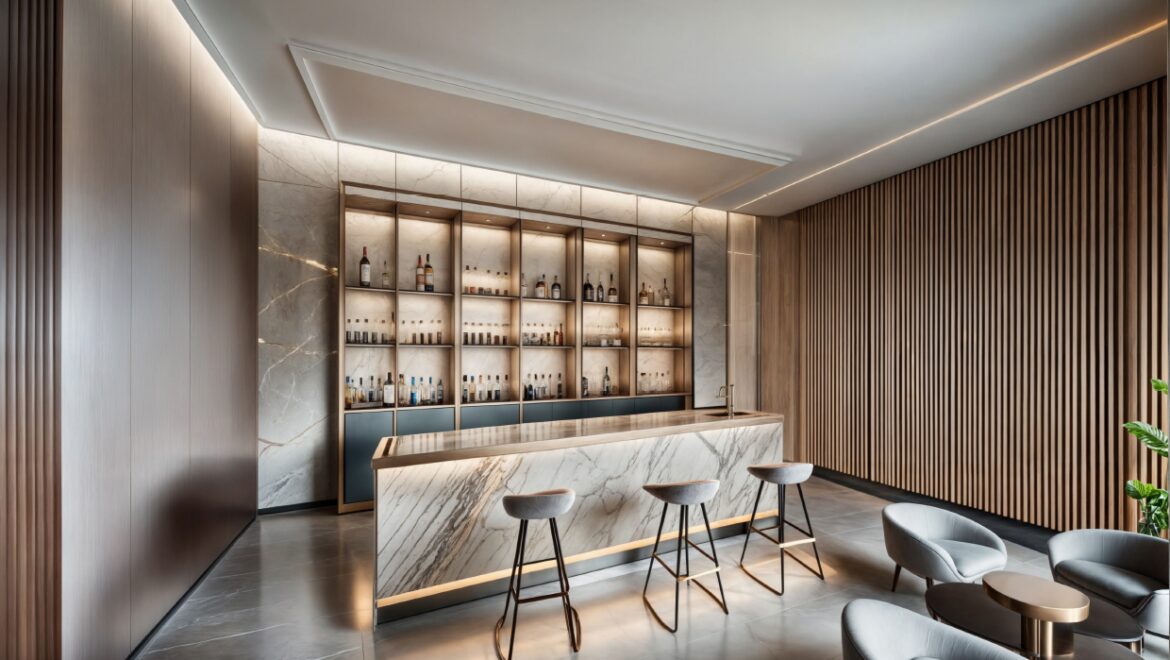 Bar moderno con iluminación elegante.