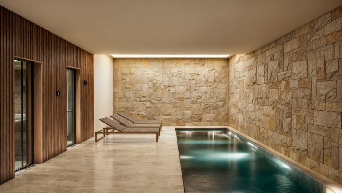 Spa moderno con piscina y descanso