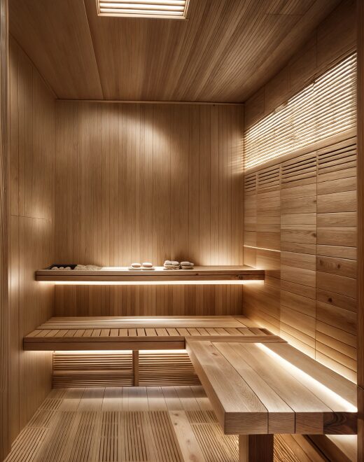 Sauna de madera minimalista y acogedora