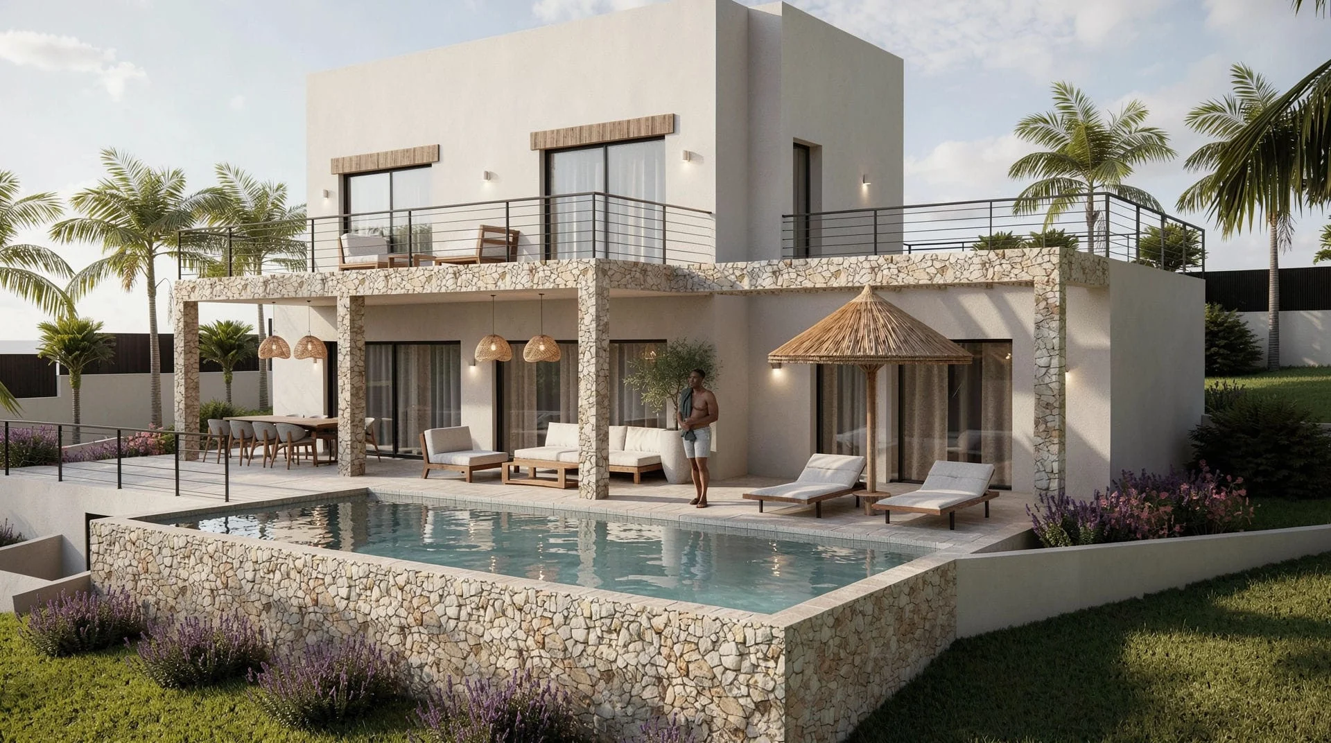 Villa de nueva construcción en venta en Javea con piscina y 5 dormitorios.